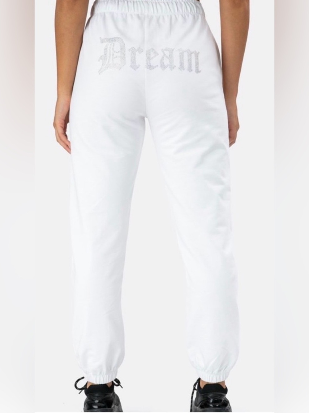 Adika DREAM Rhinestone Embellished White Jogger Sweatpants SZ M Athleisure Glam